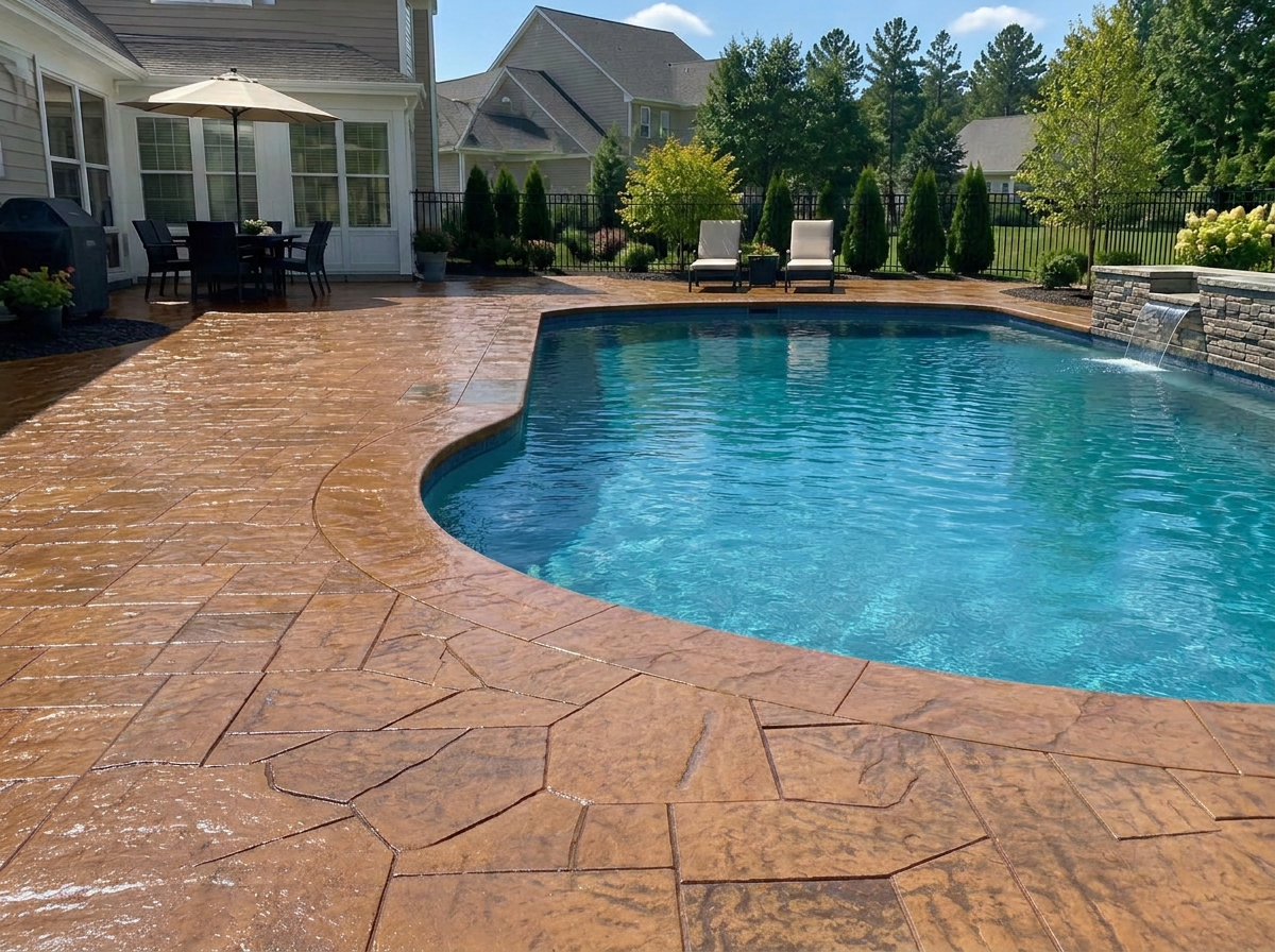 Stamped concrete pool deck